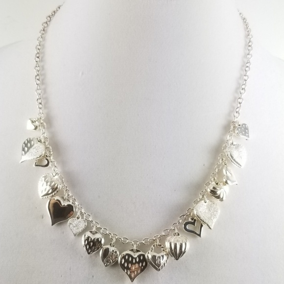 QVC Jewelry - Sterling Silver 20" Multi Heart Charm Necklace